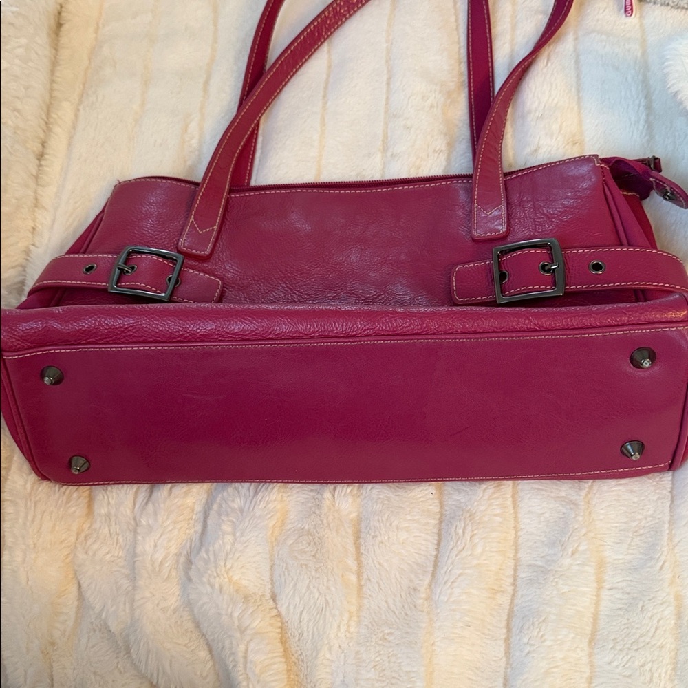 Pink Leather Shoulder Bag with Buckles - Picture 13 of 14